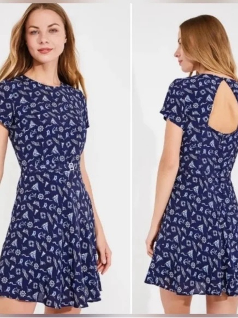 Polo by Ralph Lauren Navy Blue Printed Fit-and-Flare Mini Dress